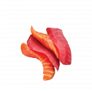 Salmon and tuna sashimi on green salad (12 dkg)